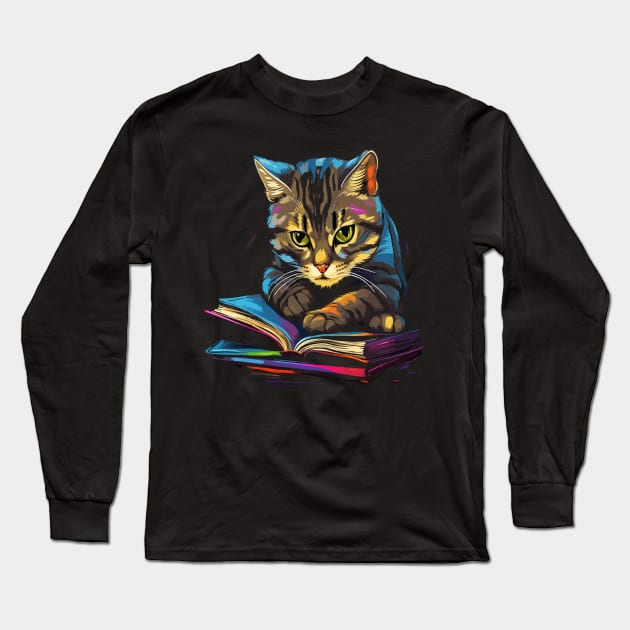 American Shorthair Reads Book Long Sleeve T-Shirt by JH Mart